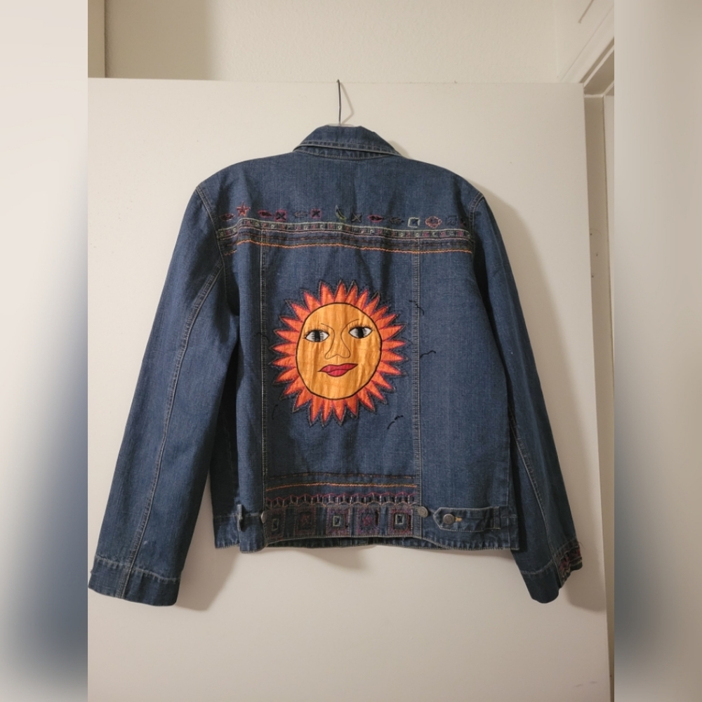 Chico's Denim Jacket with Sun Embroidery